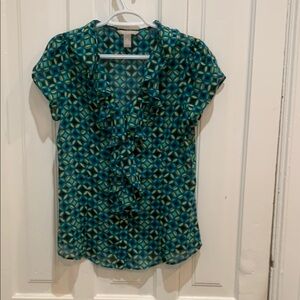 Banana Republic Blue green and yellow geometric top